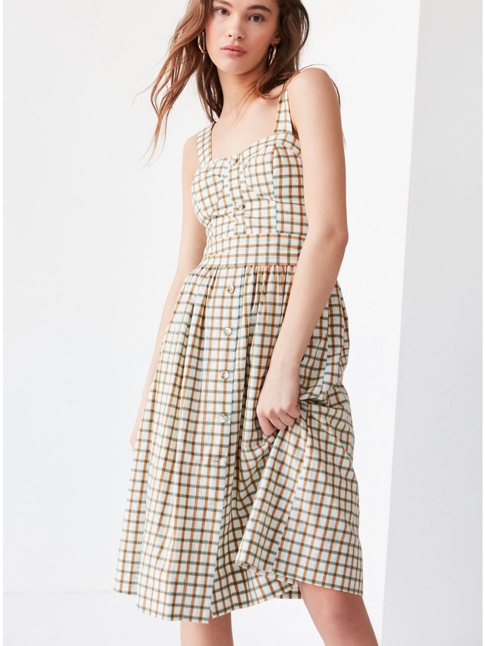 J.O.A. Button-Down Plaid Midi Dress